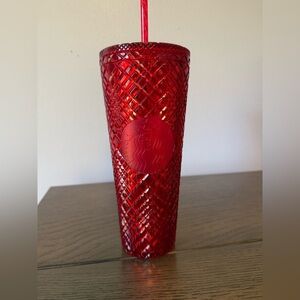 Starbucks Red Textured Cold Cup with Straw